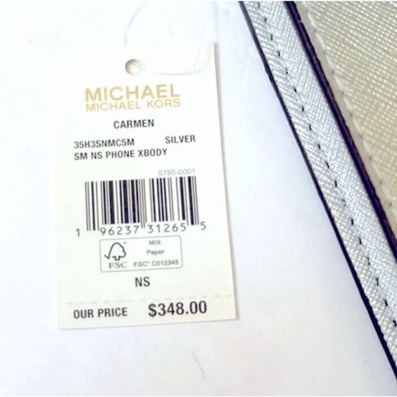 Michael Kors Carmen Small Logo Smartphone Crossbody Bag Silver $348 Nwt - Picture 3 of 7